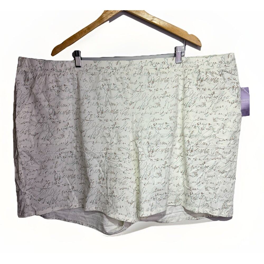 Catherines Sleepwear Shorts 4X White Script Print 100% Cotton NWT Lounge